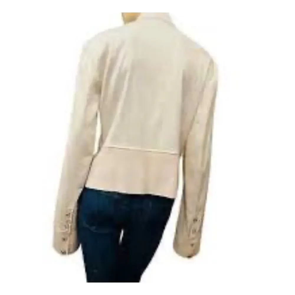St. John Sport Full Zip Jacket Cotton Stretch Blend 2 Way Zipper Tan Size P